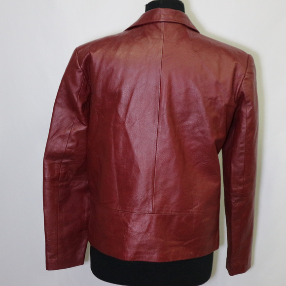 VTG CLIO Petites 100% Red Leather Zip Jacket Sz Petite Medium Women - Picture 5 of 6